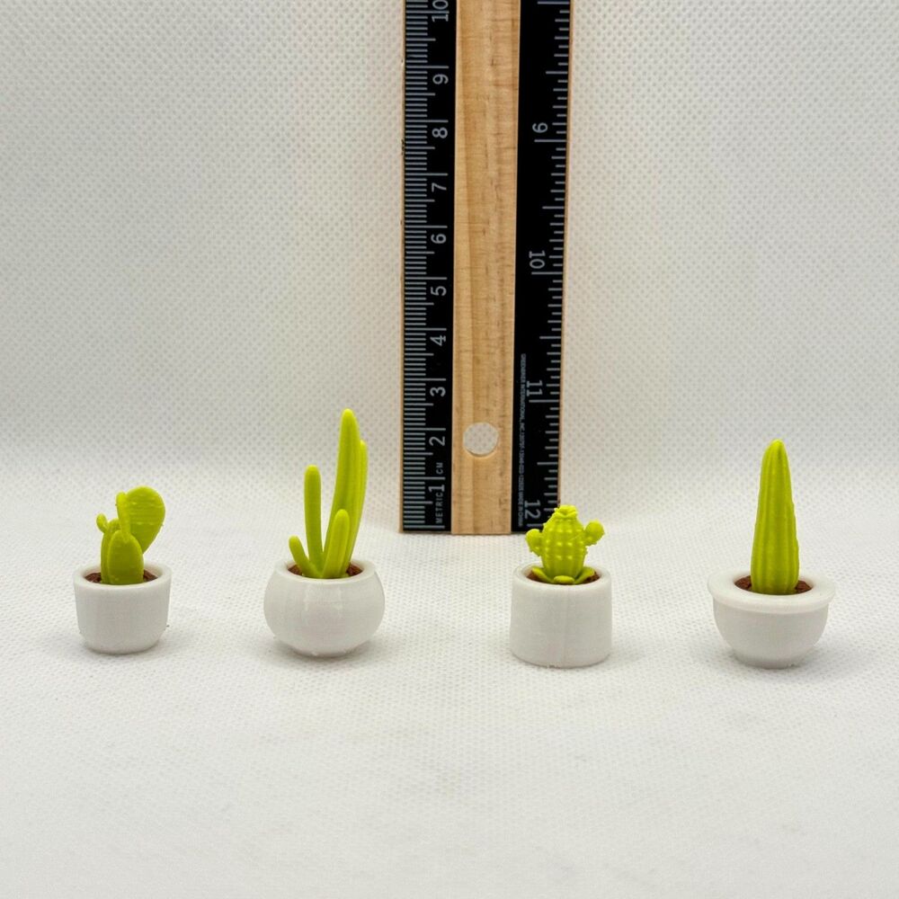 1:12 Dollhouse Miniature Bright Desert Plants White Pots Set of 4